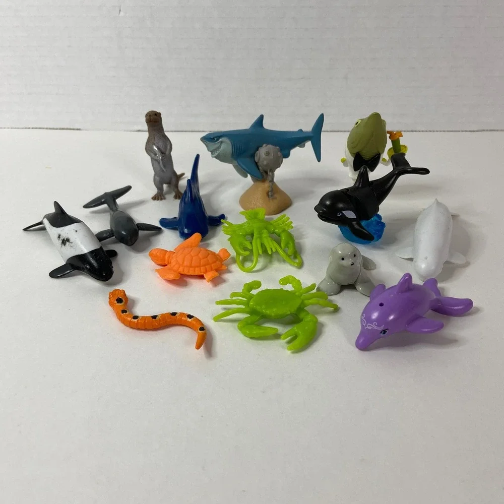 Sea Life Animal Figures Lot Shark Orca Whale Turtle Crab Lobster Dolphin 14pc